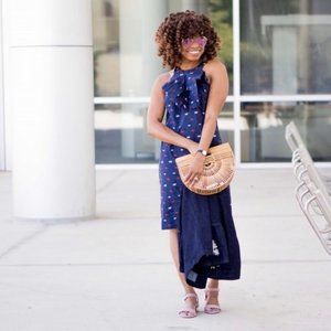 Banana Republic Blue Ruffle Taffeta Shift Dress